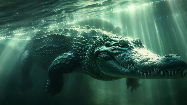 Saltwater crocodiles swimming in the Nile River