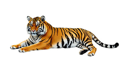 Majestic Tiger Relaxing Gracefully on a Black Background with Striking Orange and Black Stripes