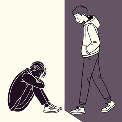 Fototapeta premium Anxiety and depression concept with dark vs light theme