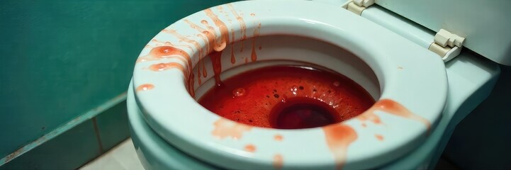 Close-up of a toilet bowl with visible vomit and other signs of illness, highlighting the distress and discomfort associated with bathroom sickness , gastroenteritis, ill