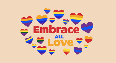 Fototapeta premium Embrace All Love - Vibrant Rainbow Hearts for LGBTQ+ Pride and Inclusion