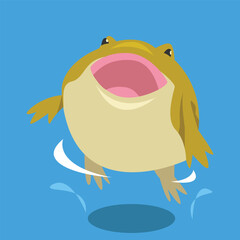 Funny frog jumping. Cartoon flat vector illustration.