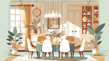 A dining room that is designed to be both elegant and inviting, with a focus on using light and color to create a sense of warmth and coziness 