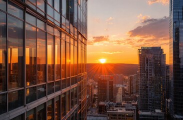 Cityscape buildings sunset urban landscape