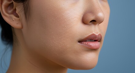 Obraz premium Close-up Portrait A Woman's Face, Soft Skin, Subtle Beauty
