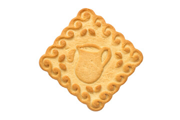 Milk biscuits isolated on a white background. One square cookie close-up.