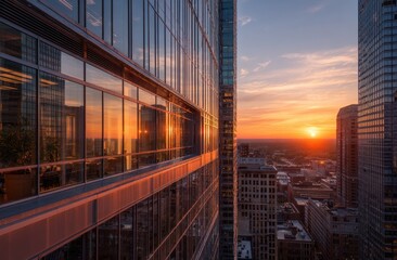 Fototapeta premium City buildings sunrise urban architecture skyline reflection