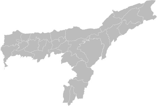 Assam, India &ndash; administrative vector map with district boundaries (Web Mercator projection, PPT-compatible & fully editable)