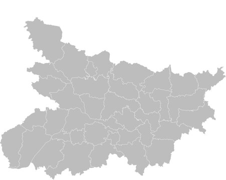 Bihar, India &ndash; administrative vector map with district boundaries (Web Mercator projection, PPT-compatible & fully editable)