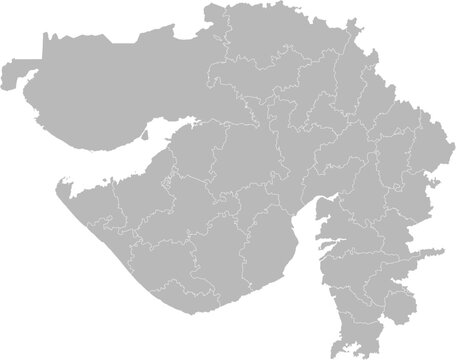 Gujarat, India &ndash; administrative vector map with district boundaries (Web Mercator projection, PPT-compatible & fully editable)