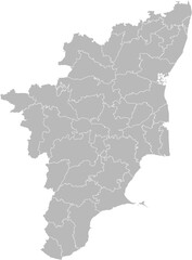 Tamil Nadu, India – administrative vector map with district boundaries (Web Mercator projection, PPT-compatible & fully editable)