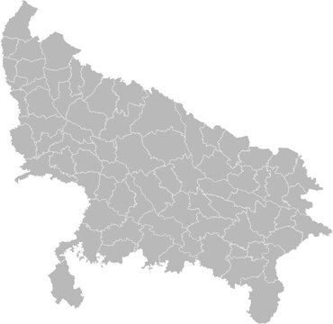 Uttar Pradesh, India &ndash; administrative vector map with district boundaries (Web Mercator projection, PPT-compatible & fully editable)