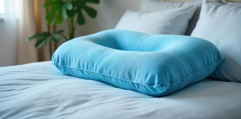 Soft, plush sleeping cushion in calming blue, perfect for comfortable relaxation and support Ideal for travel, naps, or adding extra comfort to beds or sofas , comfort, cozy, living room decor