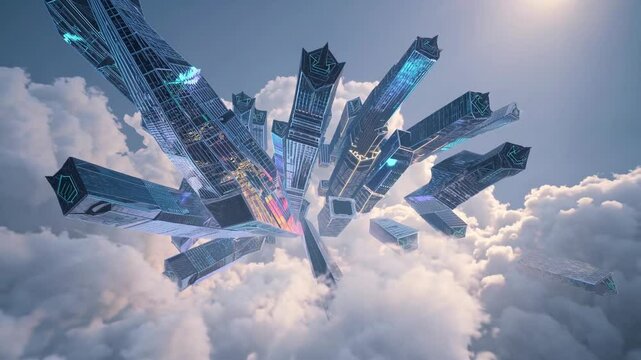 Futuristic cloud city floating in the sky