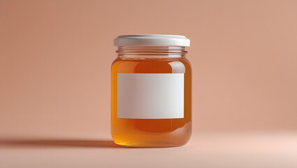 Glass jar with amber liquid and blank label