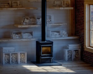 Cozy wood-burning stove in a rustic room