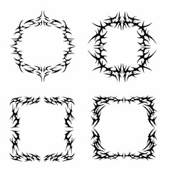 set of neo tribal vector frames, symmetrical abstract shapes gothic streetwear, poster, sticker, metal album cover print dark  element isolated on white background 