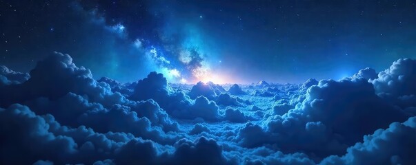 Vast expanse of ethereal blue nebula, swirling cosmic dust and gas clouds illuminated by distant stars Perfect for science fiction, fantasy, or astronomy projects , dark nebula, otherworldly