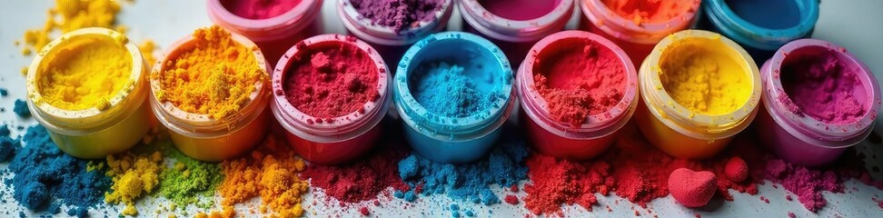Vibrant array of colorful food dyes in various containers, ready for baking and cooking projects Perfect for culinary and food blog imagery , purple, natural, dessert