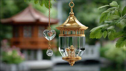 Golden lantern with crystal heart
