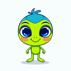 funny green alien cartoon on white
