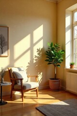 Warm, inviting interior space with natural light streaming through a window, creating a welcoming atmosphere Perfect for home decor, real estate, or lifestyle blogs , peaceful, entryway