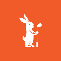 standing rabbit hold golf stick logo design
