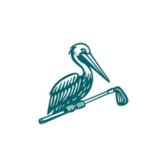 pelican gripping golf stick logo design for golf sport club