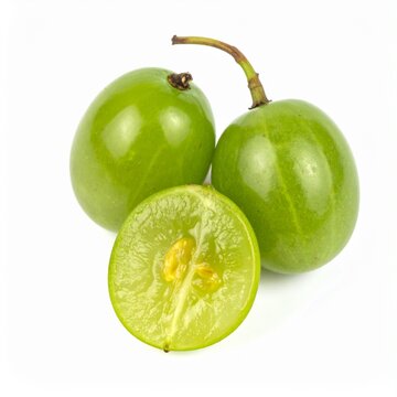 Mamoncillos on Isolated White Background &ndash; Small Green Berry-Like Fruit with Translucent Flesh and Organic Feel