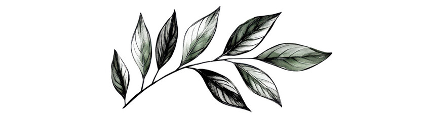 Elegant green and black leaves with intricate patterns create beautiful botanical design, perfect for nature themed projects, Isolated cutout on a transparent background