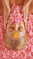 Woman receiving floral face massage
