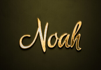 Old gold text effect of name Noah with 3D glossy style Mockup.