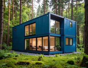 Modern container home in a forest