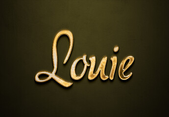 Old gold text effect of name Louie with 3D glossy style Mockup.