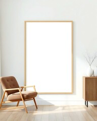 Modern living room mockup with empty frame