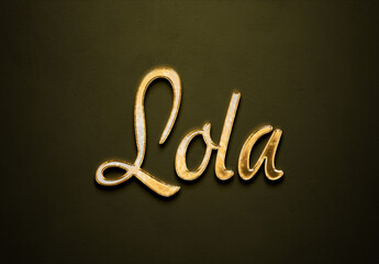 Old gold text effect of name Lola with 3D glossy style Mockup.