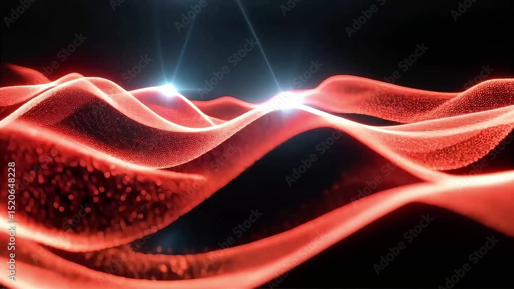 Aufkleber glowing red particle waves abstract motion background
