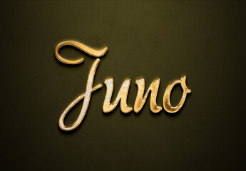 Old gold text effect of name Juno with 3D glossy style Mockup.