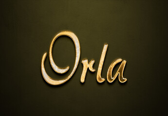 Old gold text effect of name Orla with 3D glossy style Mockup.