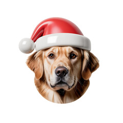 A Golden Retriever radiating holiday cheer wearing Santa hat on black on transparent background