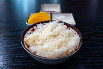 boiled rice with pickled radish and onion
