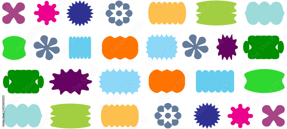 Fototapete zig zag wavy shape frames. vector rectangular and round abstract clouds, flowers and text boxes. sca