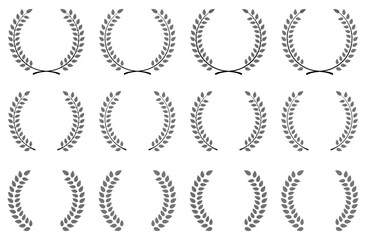 様々な形の月桂冠アイコンのベクターイラストセット