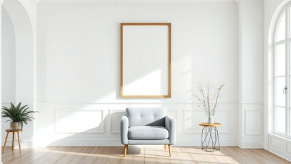 Minimalist living room with large blank frame