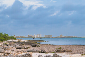 Arashi beach Aruba seascape with high rise hotels