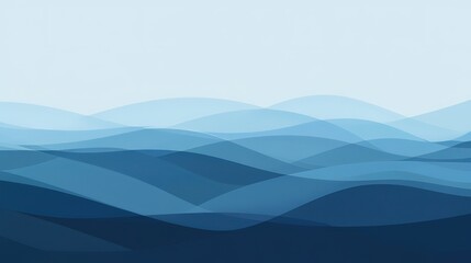 Minimalist blue-white wave flat background: Sky and navy solid-color abstract patterns with clean lines, soft shadows, isolated on white for corporate presentation templates, web banners or brand pack