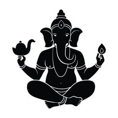 silhouette of Lord Ganesha on white background