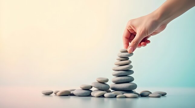 Hand balancing zen stones for harmony