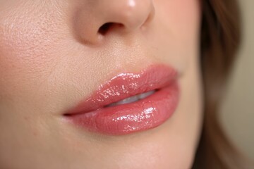 Fototapeta premium Plump lips with Saie Glossybounce Hydrating Lip Oil