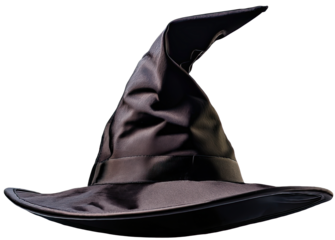 Classic Black Witch Hat Floating on White Background